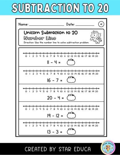 Number Line Subtraction to 20 Worksheet Fun Math by STAR EDUCA | TPT