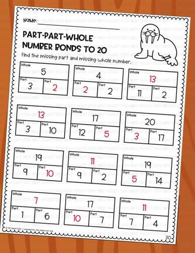 Number Bonds to 20 Worksheets | Arctic & Polar Animals Missing Part ...
