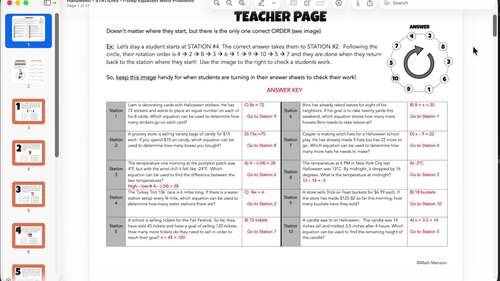 6th Grade Math Halloween Activity STATIONS (1-step Equations Word Problems)