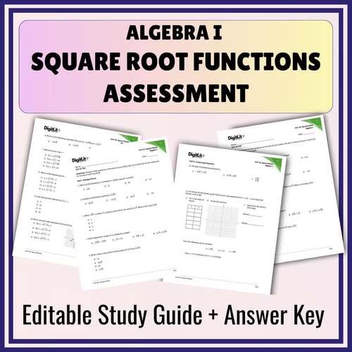 Square Root Functions Editable Test & Assessment for 8th-11th Grade ...