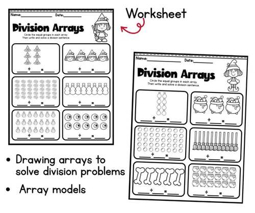 Halloween Division Equal Groups Arrays Worksheet | Division Array ...