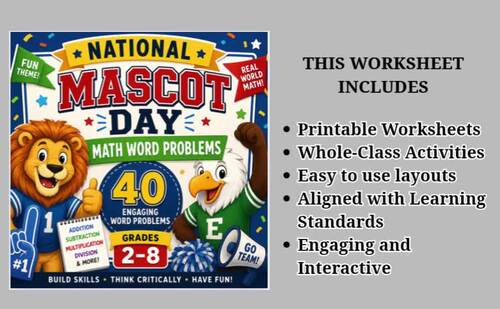 National Mascot Day Math Word Problems | Grades 2–8 Task Cards & Worksheets