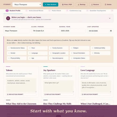 Student Identity & Learning Profile Tool - Get to Know Students - Data