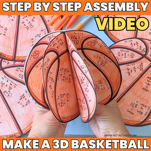 Preview of 3D Basketball Assembly Video for Students, March Bulletin Board Math Craft Idea