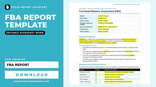 FBA and BIP Report Template | Functional Behavior Assessment + Behavior ...