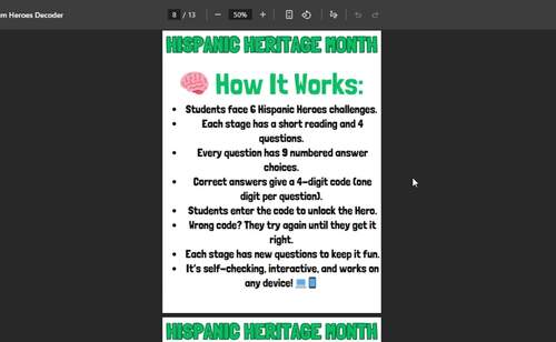 Hispanic Heritage Month Reading Escape Room | Heroes Decoder Google ...