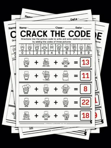 ST. PATRICK'S DAY CRACK THE CODE | ADDING 3 NUMBERS | ADDITION WITH PICTURE