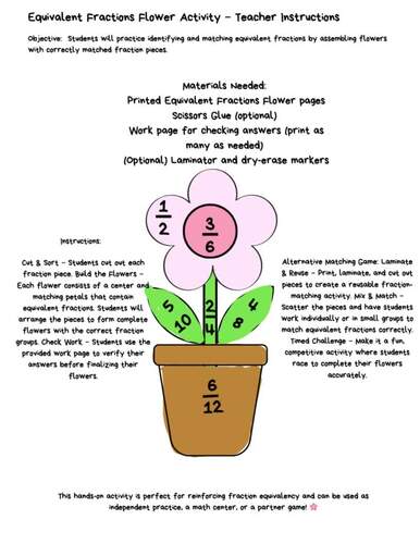 Equivalent Fractions Spring Flower Craft Math Equal Cross Multiply ...
