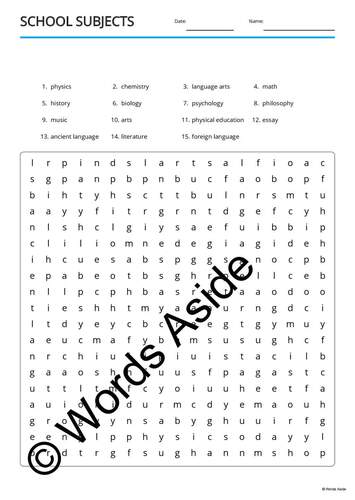 Word Puzzle Games Copy Crossword Word Search Anagram SCHOOL SUBJECTS