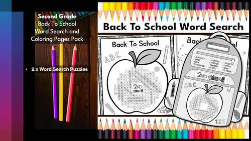 2nd Grade Back To School Word Search and Coloring Pages Pack for Second ...