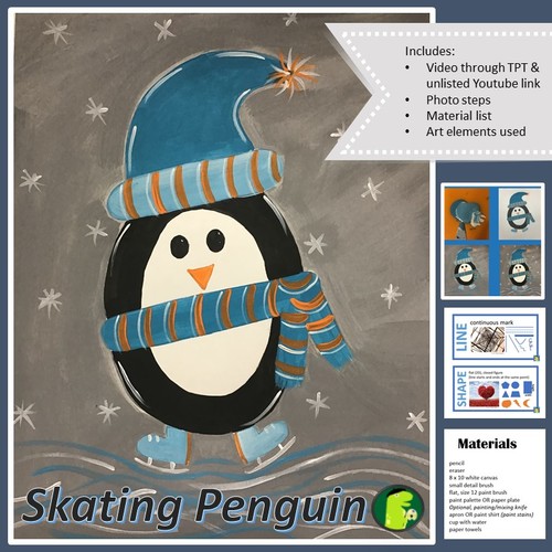 Winter & Christmas/Holiday Party: Skating Penguin with Acrylic Painting  Video
