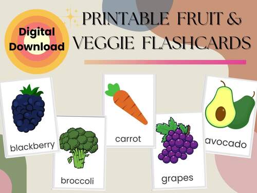 Fruit & Vegetable Flashcards – 46 Food Cards for Preschool (Digital ...