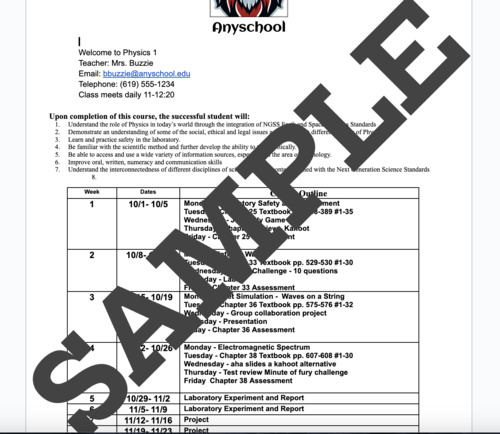 Preview of Course overview 1 of 3 Information Sheets for the Start of a Term