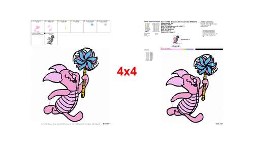 Happy Piglet with spinning pinwheel cartoon character embroidery ...