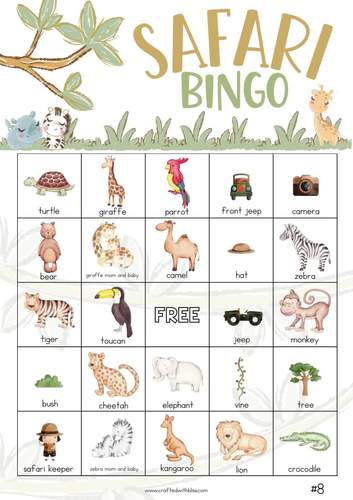 50 Safari Bingo Cards by Crafted with Bliss by Teacher Pia | TPT