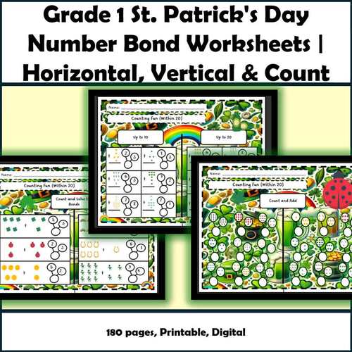 Grade 1 St. Patrick's Day Number Bond Worksheets | Horizontal, Vertical ...