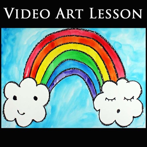 Preview of RAINBOW & CLOUDS Video Art Lesson | SPRING Drawing & Watercolor Painting Project