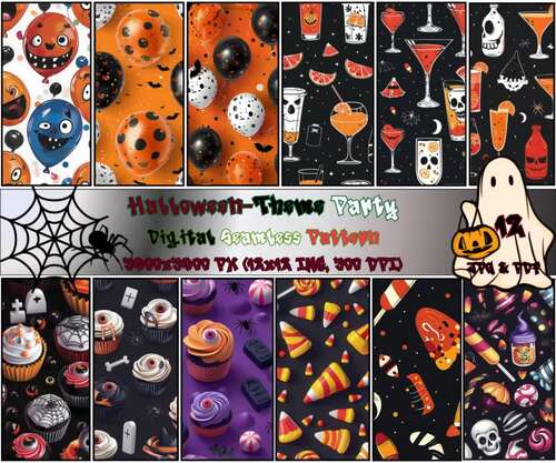 12 Halloween-Themed Party, Digital Papers, Seamless Pattern, Commercial ...