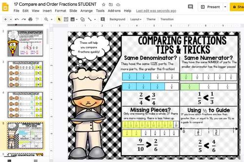 4th Grade Compare & Order Fractions Unlike Denominators Google