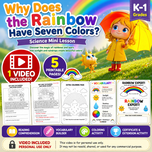 Preview of Summer Rainbow Mini Lesson | Video + Printable Activities | K–Grade 1