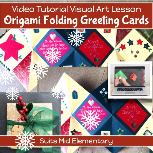 Preview of Christmas Art project EXPLODING CARDS with VIDEO GUIDE lesson 3rd, 4th, 5th