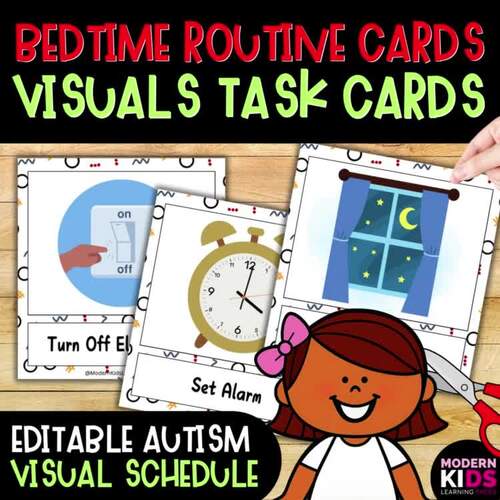 Bedtime Routine Visual Schedule - EDITABLE Template Task Cards for Autism