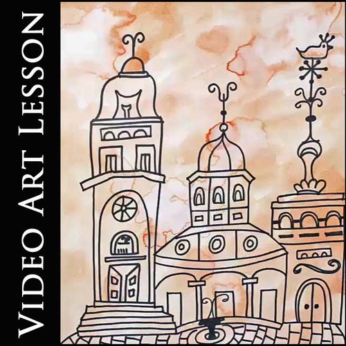 Preview of OLD MANSION Directed Drawing Video Art Lesson | Watercolor Painting Project
