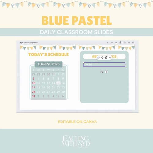 Daily Classroom Slides | Blue Pastel Canva Template | Editable Agenda