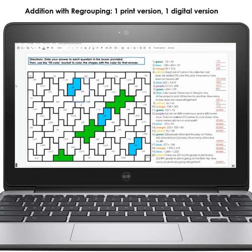 4th Grade Math Color by Number Pages Addition With Regrouping Coloring Sheets