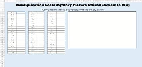 Digital Mystery Picture for Multiplication Facts to 12s Fun Math Pixel Art