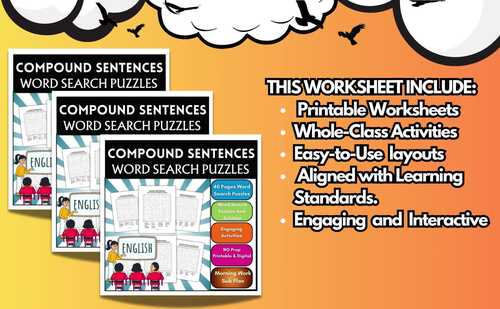 Compound Sentences Word Search Activities Morning Work 4th,5th,6th,7th ...