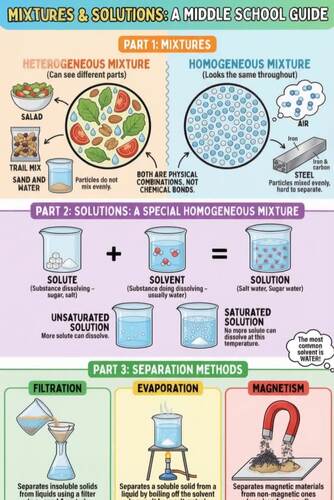 Mixtures and Solutions Poster – Heterogeneous Homogeneous Solute Solvent