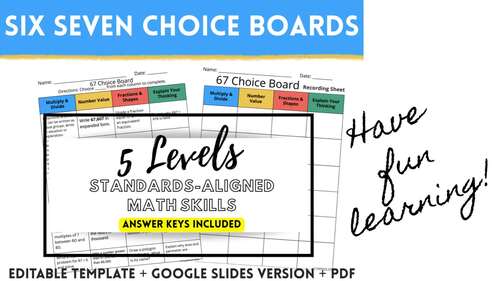 6-7 Fun Math Choice Board Bundle | Multi Level Practice| Math Test Prep| Fun PBL