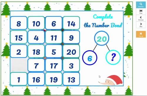 Winter Math Number Bonds up to 20 Mystery Picture Boom Cards 1st Grade Math