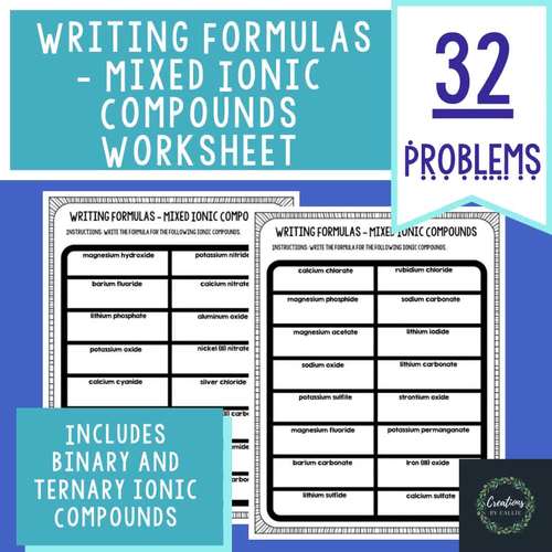 Writing Formulas Mixed Ionic Compounds Worksheet Key Included - Writing formulas ionic compounds worksheet answers