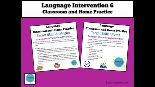 Language Intervention 6: Analogies & Idioms: Classroom & Home Practice