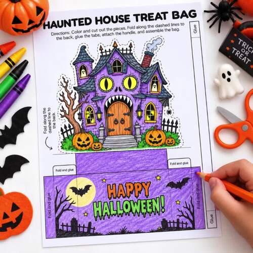 Halloween Haunted House Treat Bag Crafts, Spooky Classroom Activity