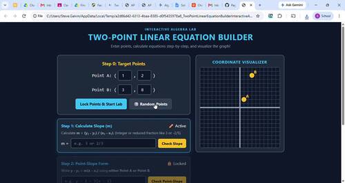 Two-Point Linear Equation Builder | Interactive Algebra 1 & 2 Web App Lab