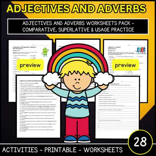 Adjectives and Adverbs Worksheets Pack - Comparative Superlative Usage ...