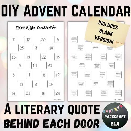 PRINTABLE DIY Advent Calendar Keepsake Craft with 24 Literary Quotes