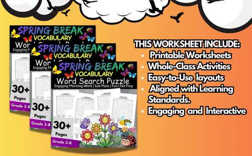 Fun Spring Break Word Search Puzzle Activities 3rd,4th,5th,6th,7th,8th ...