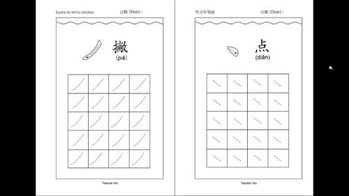 Softcopy PDF - Chinese Basic Strokes Writing Tracing Complete By Teacher Wu