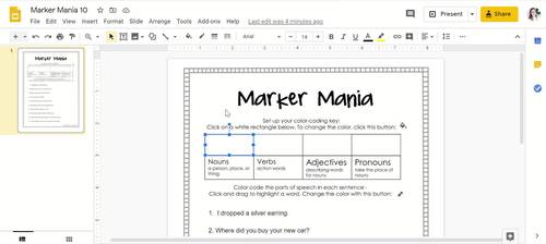 Parts of Speech Practice Activity for Google Classroom by The Classroom Key