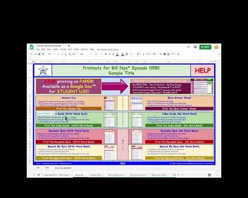 Preview of Worksheets, Quizzes HELP for Bill Nye PRINT Version