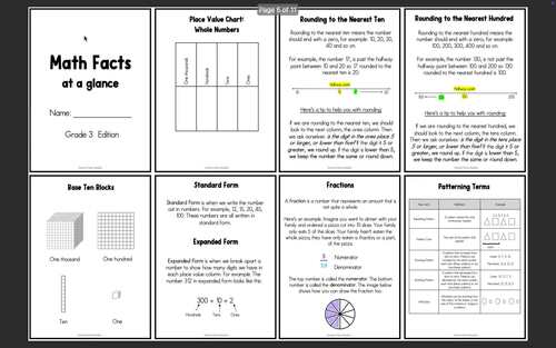 Grade 3 Ontario Math Facts Study Notes | Multiplication Chart Included