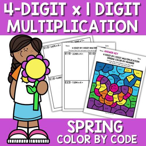 Spring 4-Digit by 1-Digit Multiplication Color by Number | 4th Grade ...