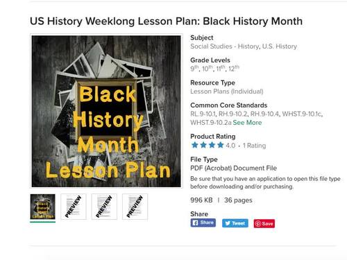 US History Weeklong Lesson Plan: Black History Month by Social Studies ...