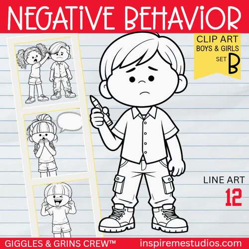 Negative Unexpected Behavior Kids Clipart Line Art — Classroom ...