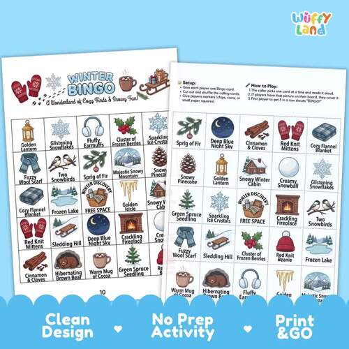 Winter Bingo Game Printable | Cozy Wonderland Cold Weather Activity Pack