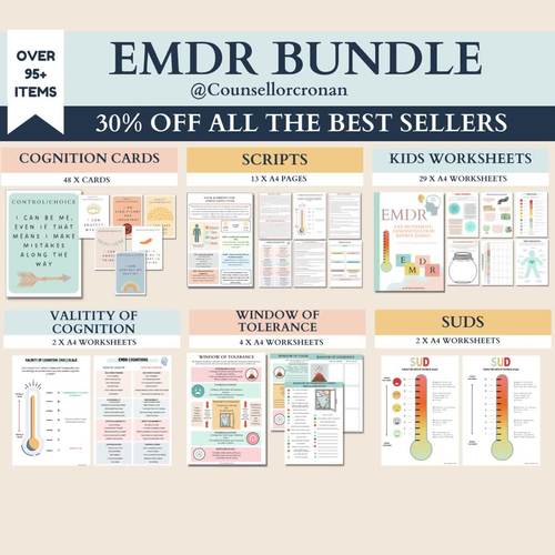 EMDR Bundle, EMDR therapist, positive cognition, EMDR worksheets, trauma